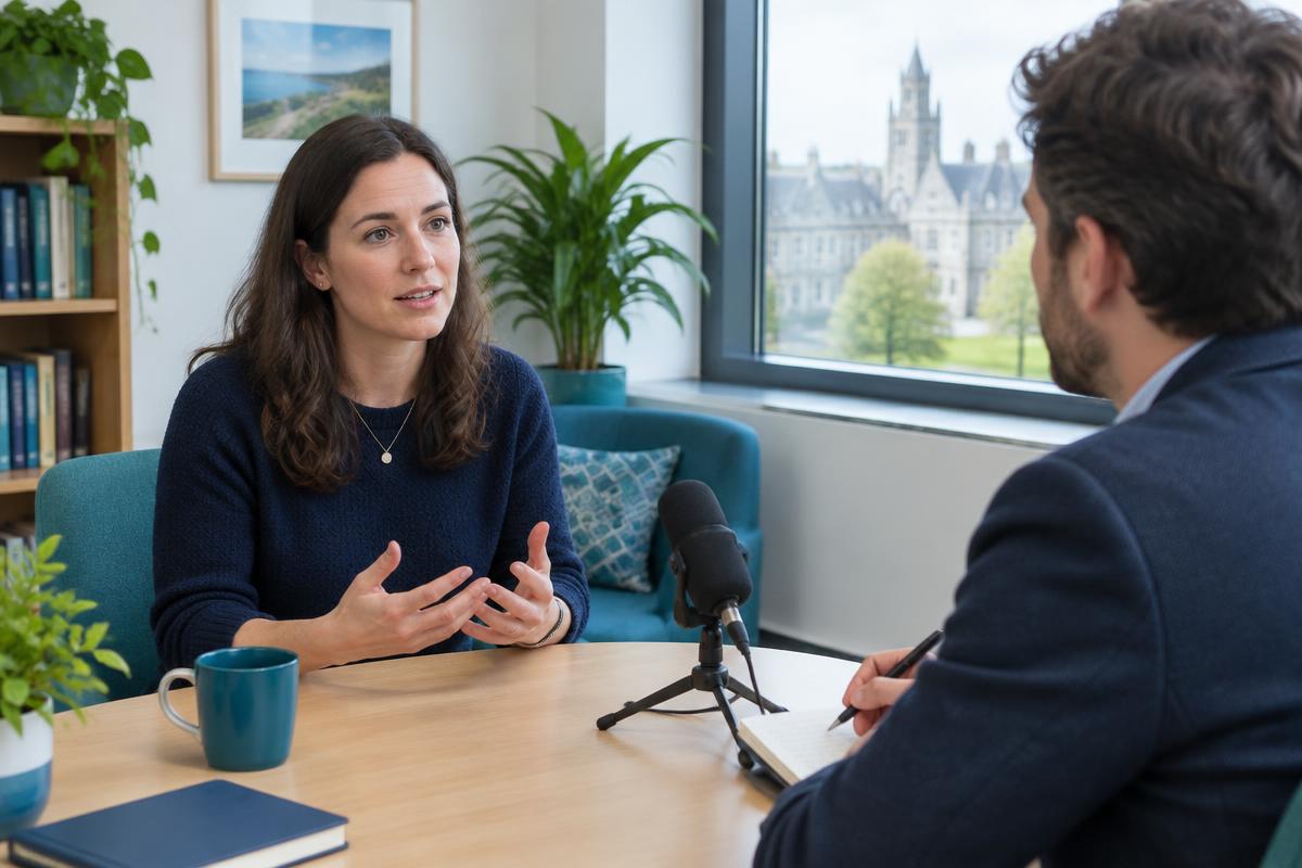 Illustrative research interview with a tabletop microphone