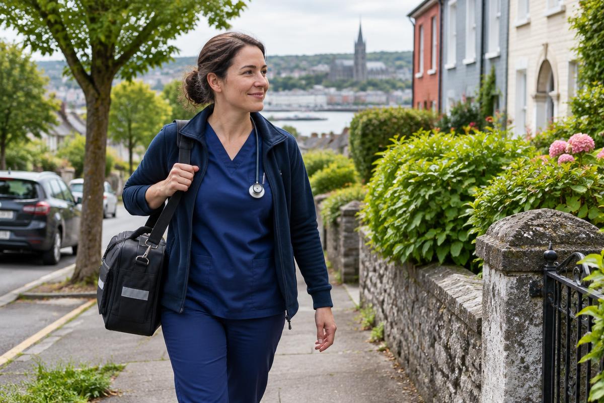 Illustrative scene of a community nurse on a residential street